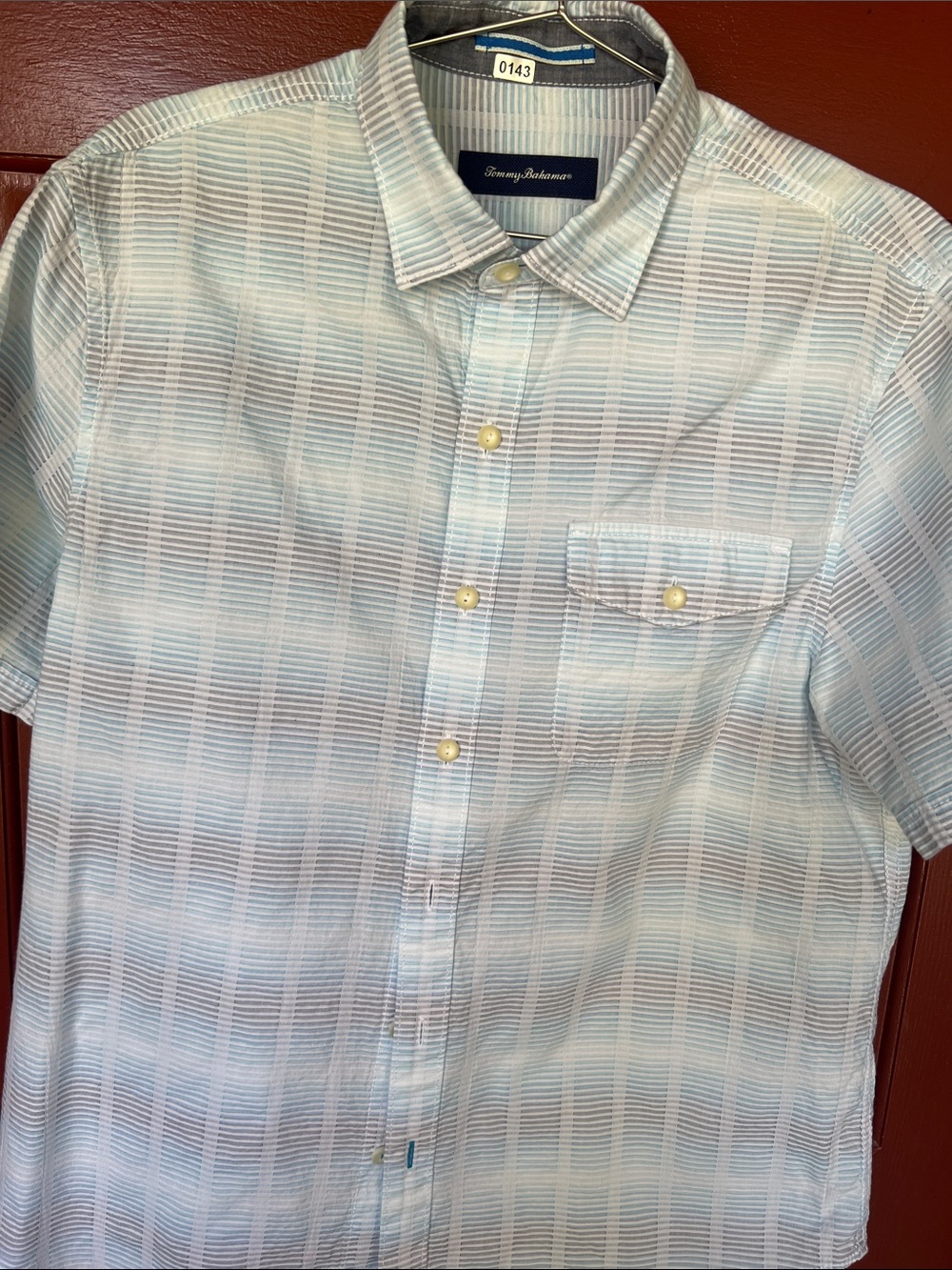 Tommy Bahama Pale Blue & White Short-Sleeve Button-Down Shirt